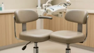 Premium contoured saddle stool with gel cushioning in a dental operatory