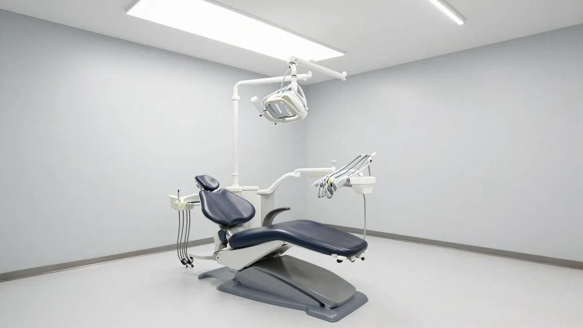 Dental operatory showing clearance space around a dental chair