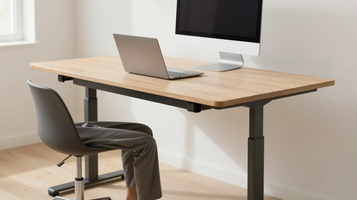 Person with good posture on a saddle stool at a standing desk