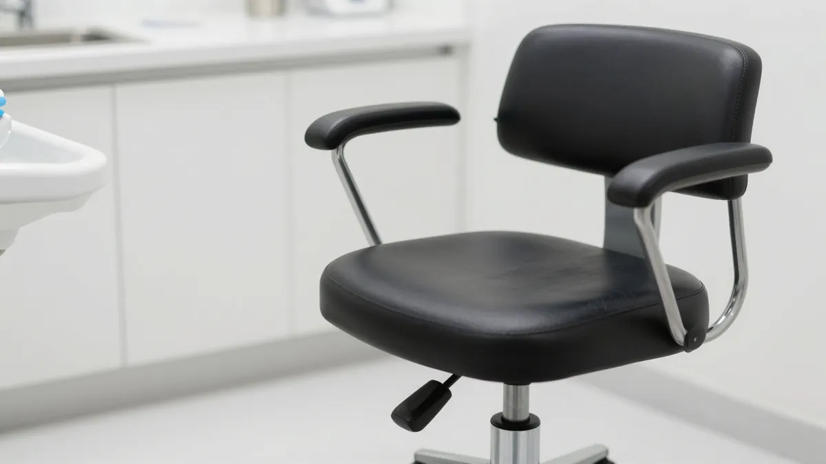 Saddle stool with flip-up armrests and backrest on a five-wheel base